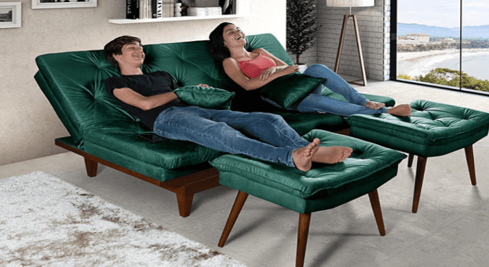 sofá-cama reclinável com banquetas da Essencial Estofados
